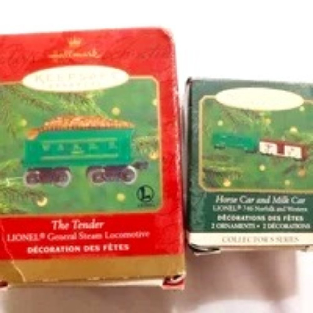 Hallmark Lionel Train Ornaments The Horse and Milk Car & Tender Locomotive